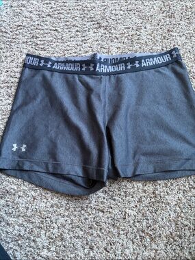 Under Armour Women's Dark Gray Athletic Shorts with Branded Waistband